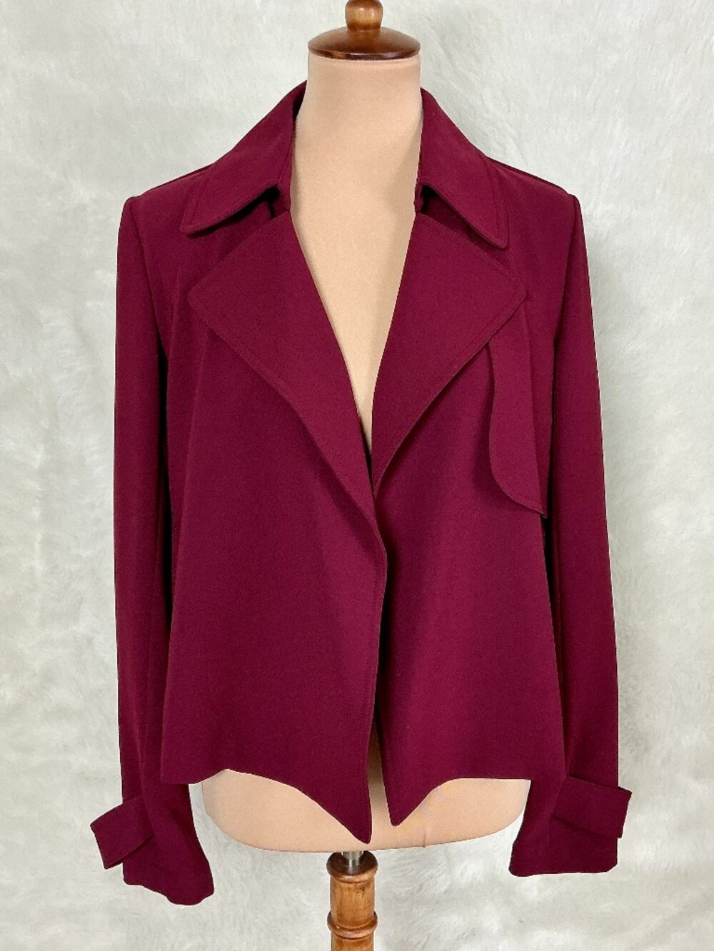 Theory Currant Red Menefer Admiral Crepe Cropped Open Blazer Jacket M